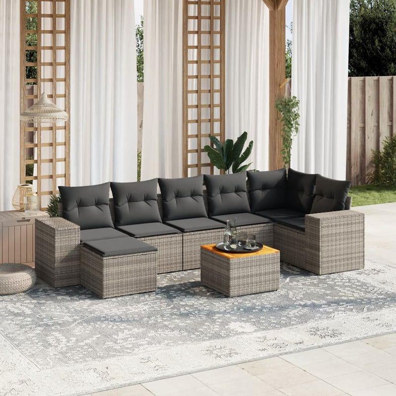 8 Piece Garden Sofa Set with Cushions Grey Poly Rattan