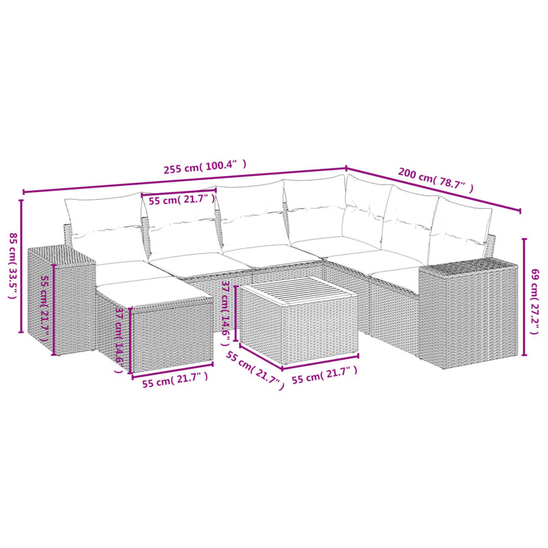 vidaXL 8 Piece Garden Sofa Set with Cushions Grey Poly Rattan