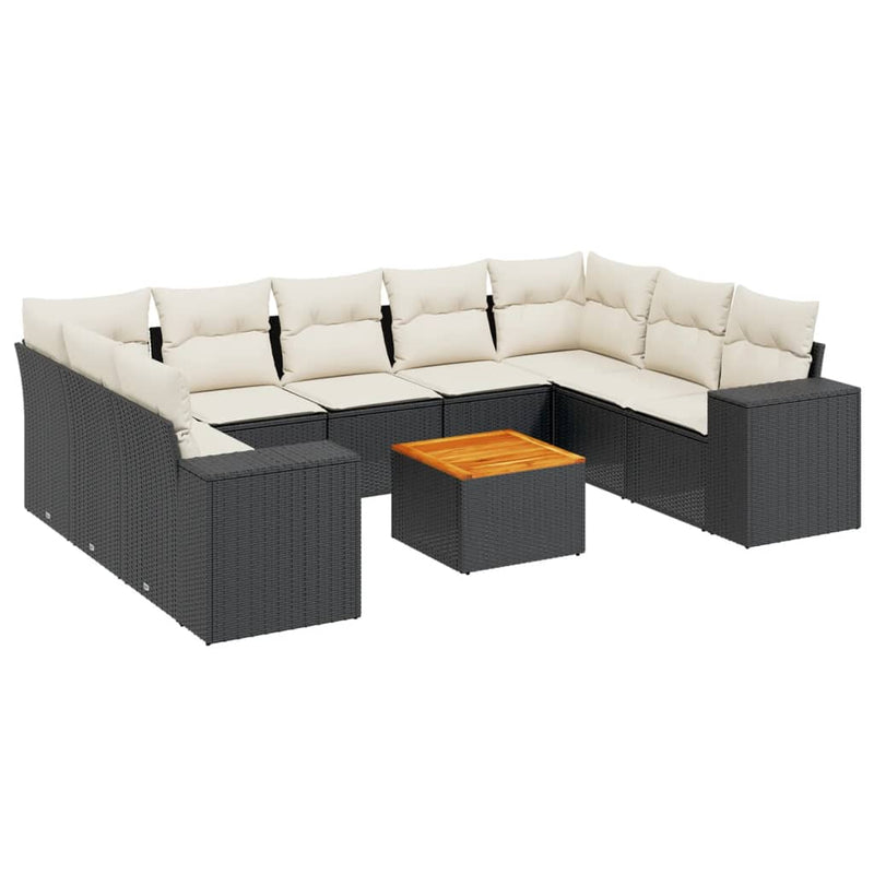 vidaXL 10 Piece Garden Sofa Set with Cushions Black Poly Rattan