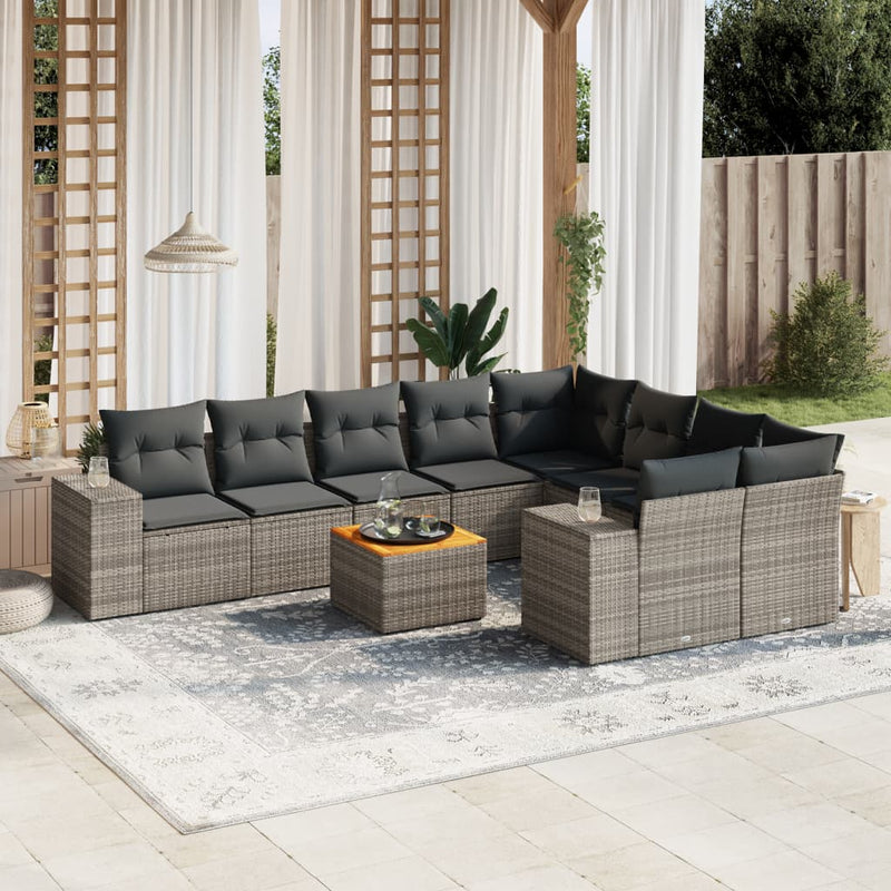 vidaXL 10 Piece Garden Sofa Set with Cushions Grey Poly Rattan