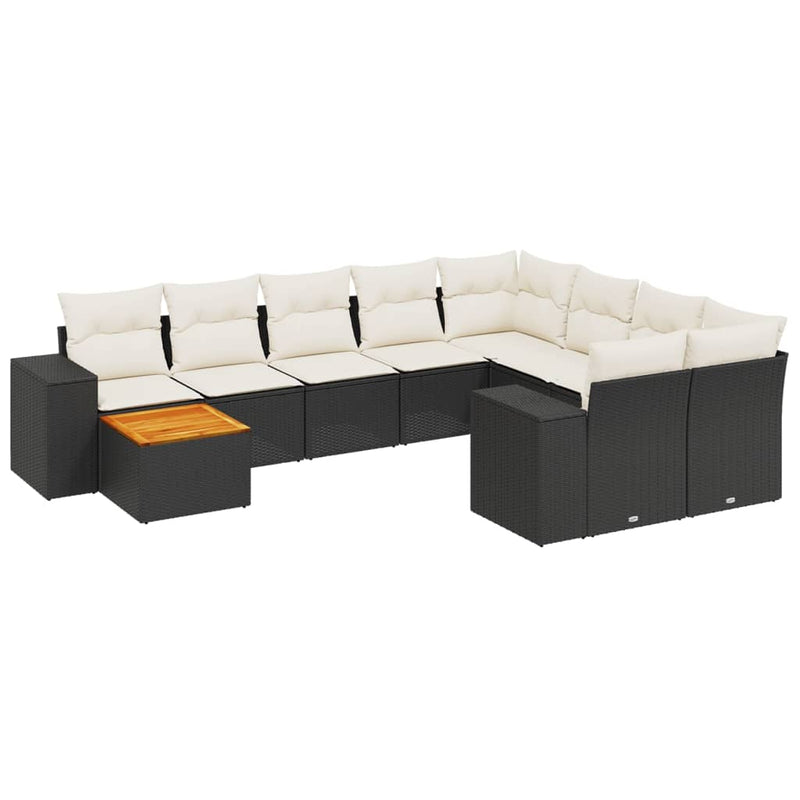 vidaXL 10 Piece Garden Sofa Set with Cushions Black Poly Rattan