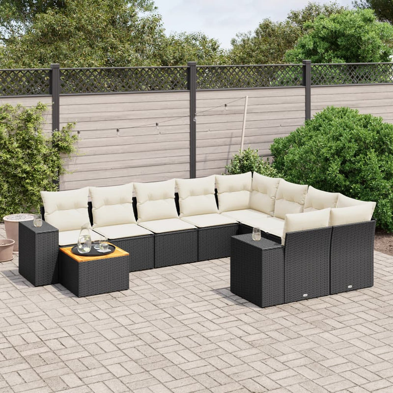 vidaXL 10 Piece Garden Sofa Set with Cushions Black Poly Rattan