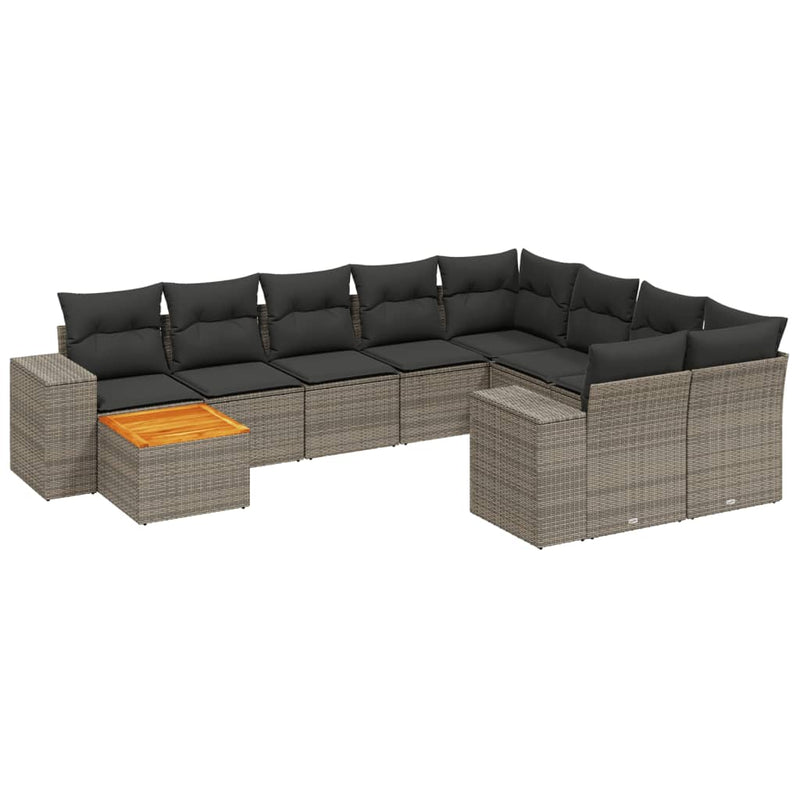 vidaXL 10 Piece Garden Sofa Set with Cushions Grey Poly Rattan