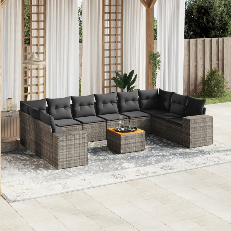 vidaXL 11 Piece Garden Sofa Set with Cushions Grey Poly Rattan