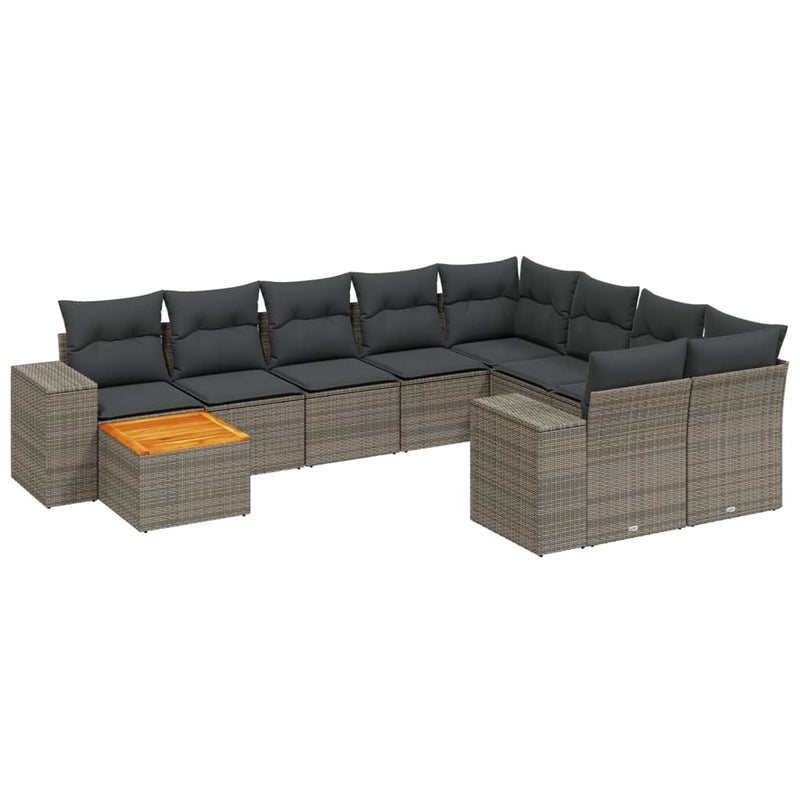 11 Piece Garden Sofa Set with Cushions Grey Poly Rattan