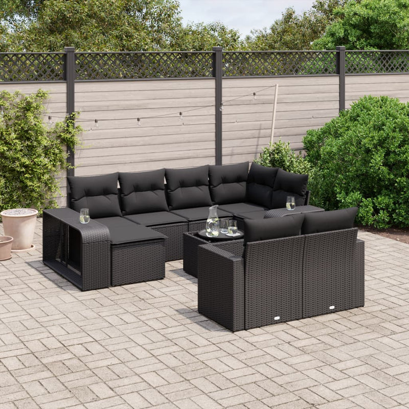vidaXL 11 Piece Garden Sofa Set with Cushions Black Poly Rattan