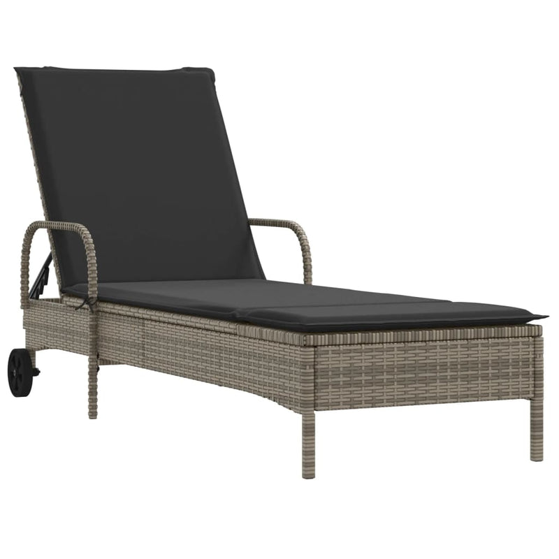 vidaXL Sun Loungers with Cushions 2 pcs Grey Poly Rattan