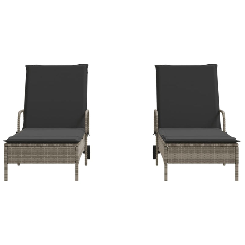 vidaXL Sun Loungers with Cushions 2 pcs Grey Poly Rattan