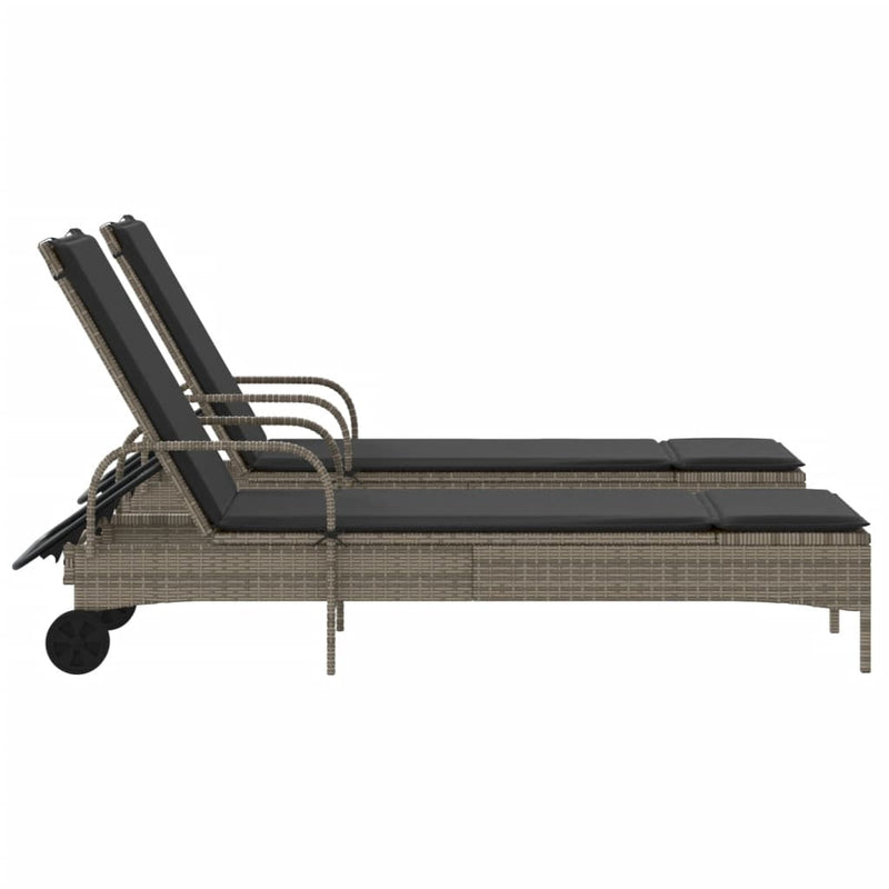 vidaXL Sun Loungers with Cushions 2 pcs Grey Poly Rattan