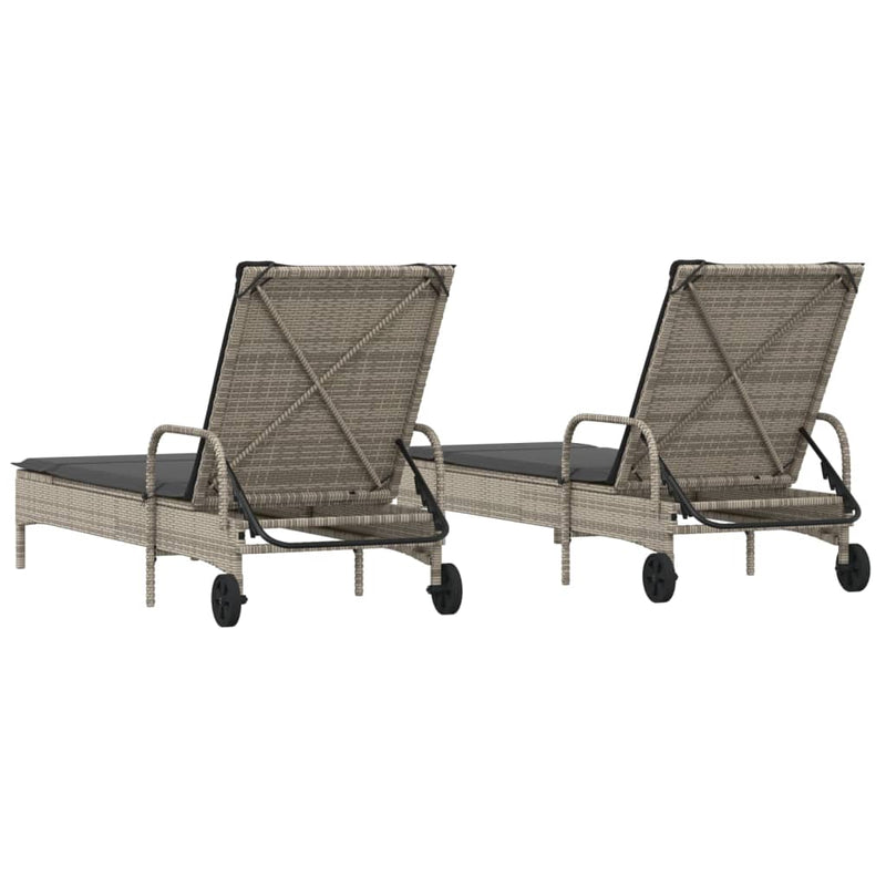 vidaXL Sun Loungers with Cushions 2 pcs Grey Poly Rattan