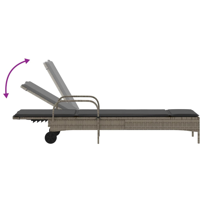 vidaXL Sun Loungers with Cushions 2 pcs Grey Poly Rattan
