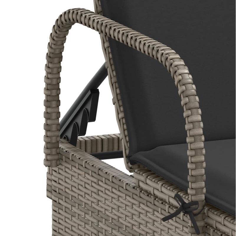 vidaXL Sun Loungers with Cushions 2 pcs Grey Poly Rattan