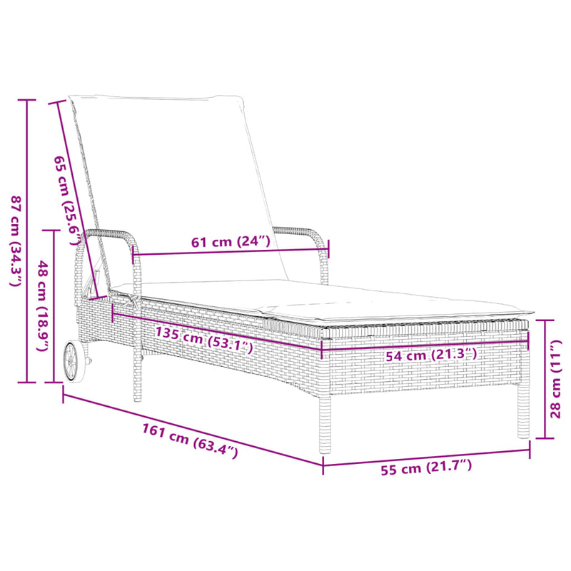 vidaXL Sun Loungers with Cushions 2 pcs Grey Poly Rattan