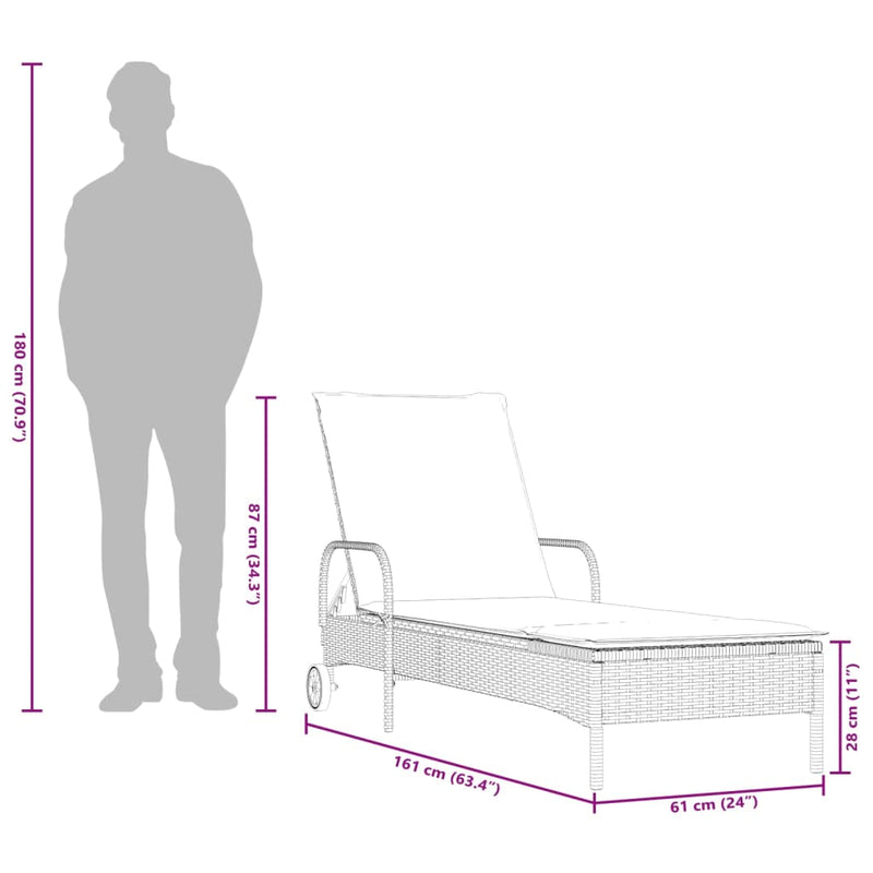 vidaXL Sun Loungers with Cushions 2 pcs Grey Poly Rattan