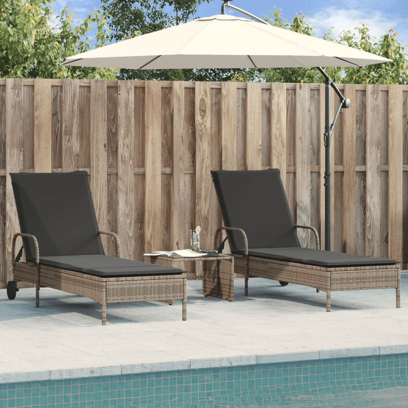 vidaXL Sun Loungers with Cushions 2 pcs Grey Poly Rattan