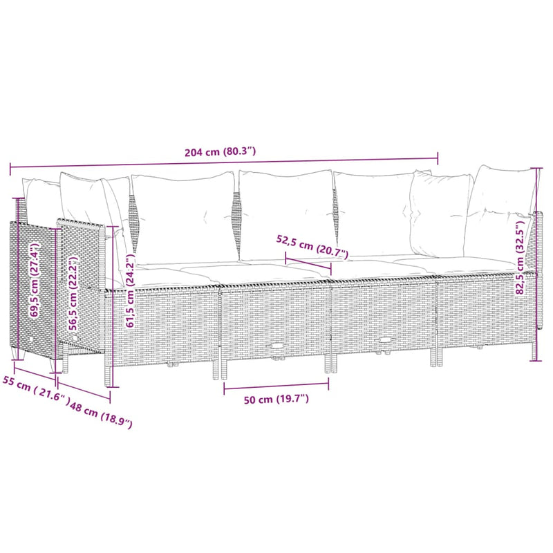 vidaXL 5 Piece Garden Sofa Set with Cushions Grey Poly Rattan