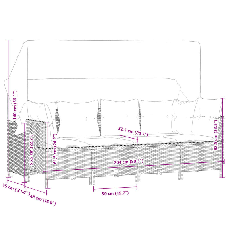vidaXL 5 Piece Garden Sofa Set with Cushions Grey Poly Rattan
