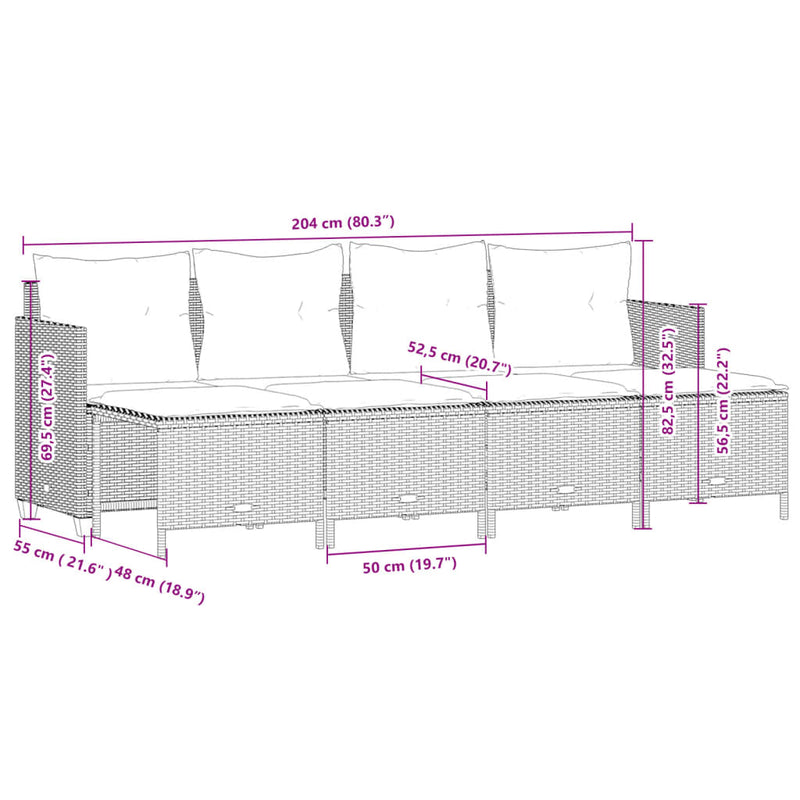 vidaXL 5 Piece Garden Sofa Set with Cushions Grey Poly Rattan