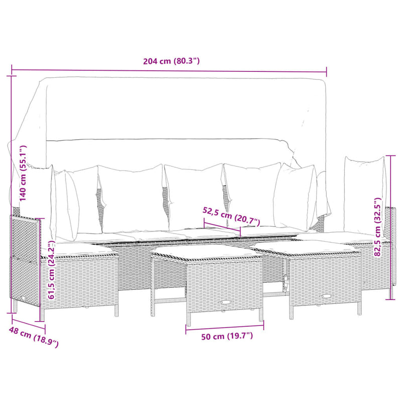 vidaXL 5 Piece Garden Sofa Set with Cushions Grey Poly Rattan