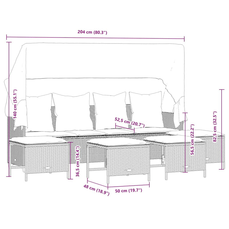 vidaXL 5 Piece Garden Sofa Set with Cushions Grey Poly Rattan