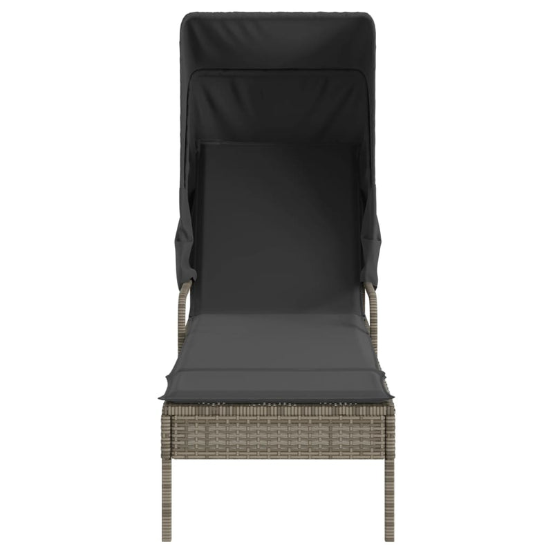 vidaXL Sun Loungers 2 pcs with Canopies and Table Grey Poly Rattan