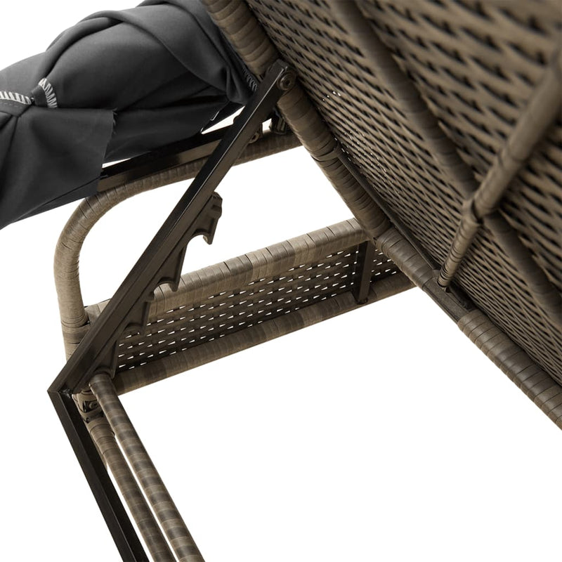 vidaXL Sun Loungers 2 pcs with Canopies and Table Grey Poly Rattan