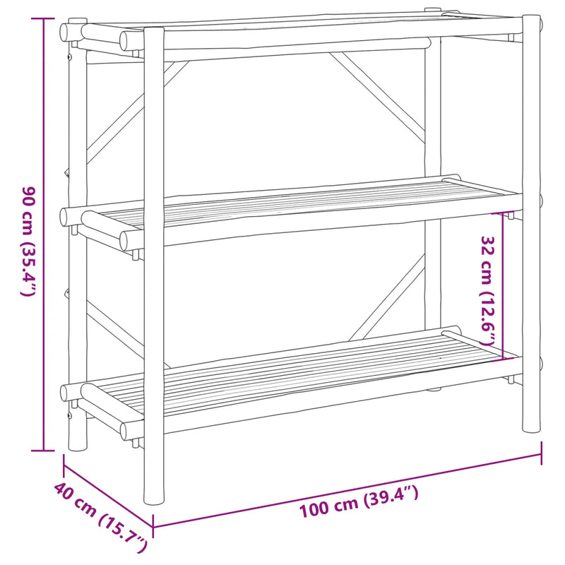 3-Layer Shelf 100x40x90 cm Bamboo