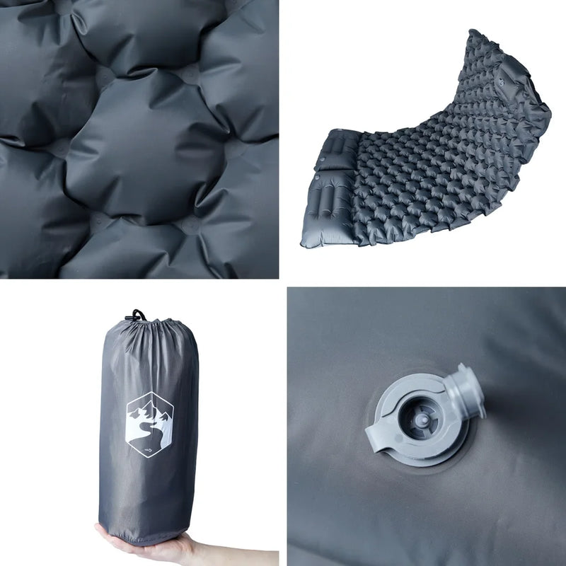 Self Inflating Camping Mattress with Pillows 2-Person Grey