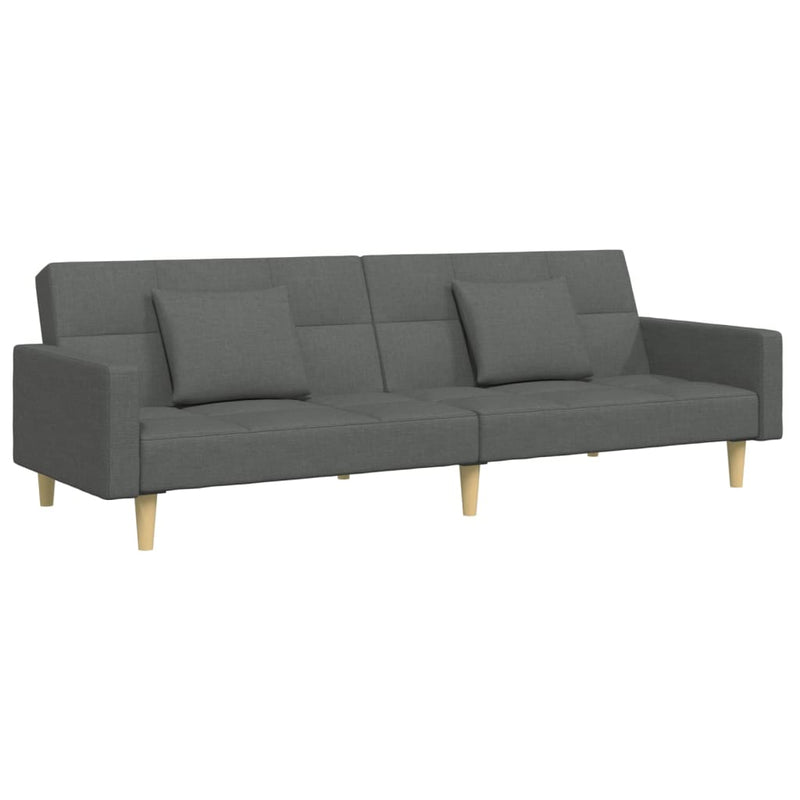 2-Seater Sofa Bed with Footstool Dark Grey Fabric