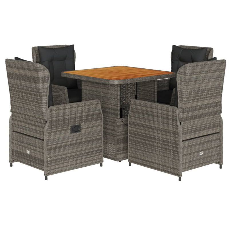 vidaXL 5 Piece Garden Dining Set with Cushions Grey Poly Rattan