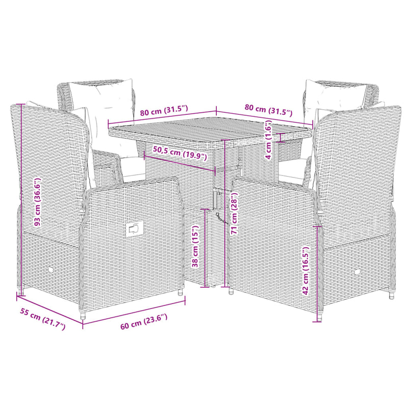 vidaXL 5 Piece Garden Dining Set with Cushions Grey Poly Rattan