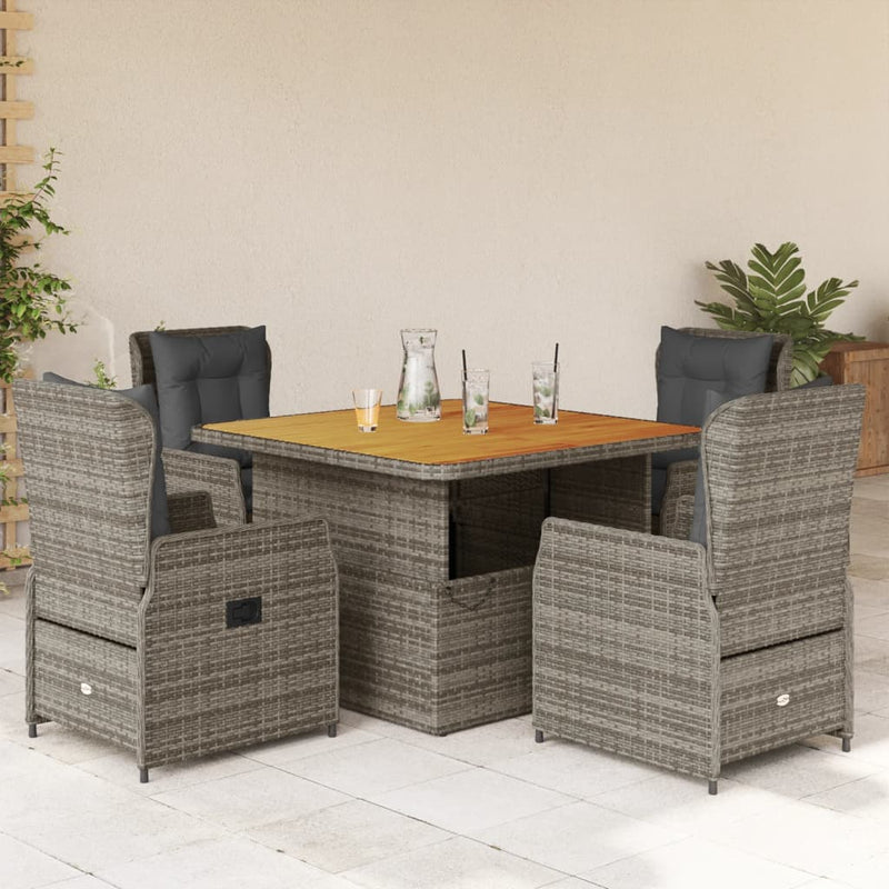 vidaXL 5 Piece Garden Dining Set with Cushions Grey Poly Rattan