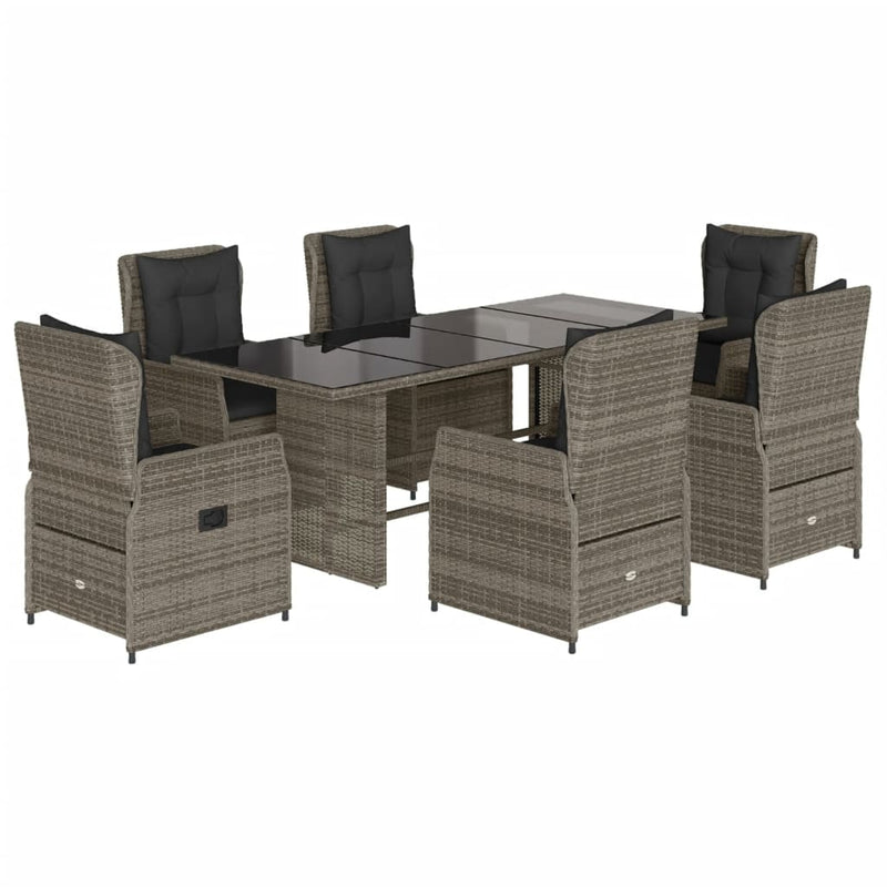 vidaXL 7 Piece Garden Dining Set with Cushions Grey Poly Rattan