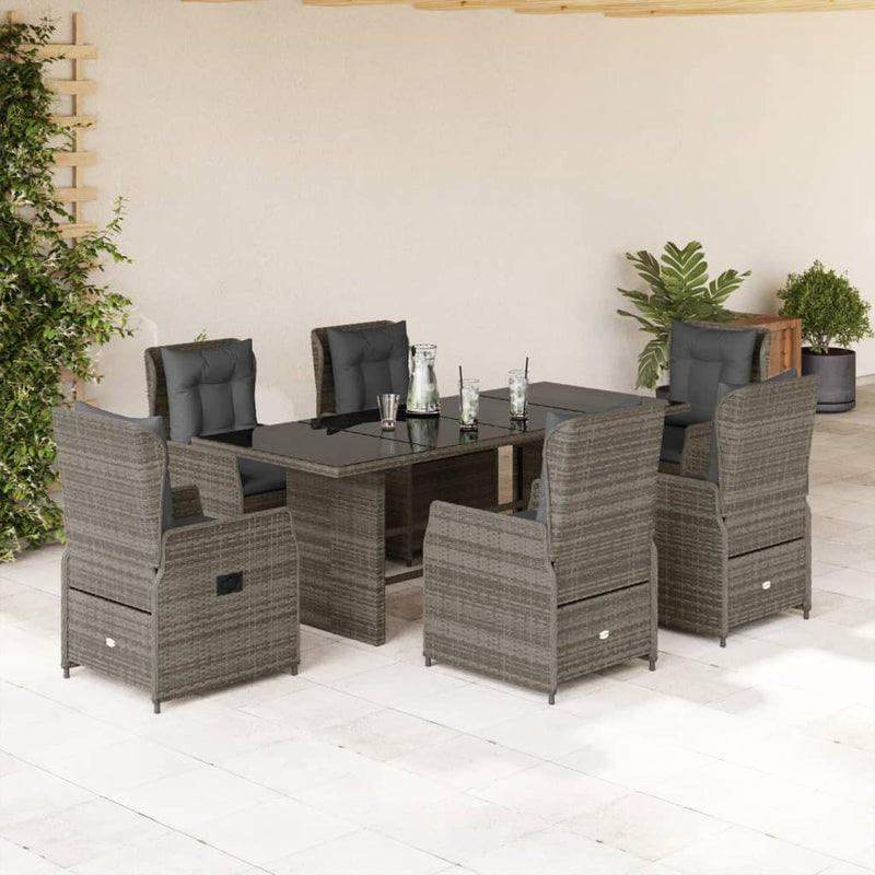 vidaXL 7 Piece Garden Dining Set with Cushions Grey Poly Rattan