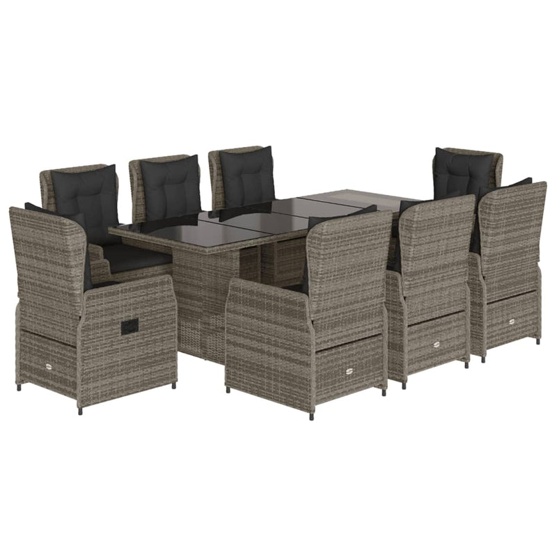 vidaXL 9 Piece Garden Dining Set with Cushions Grey Poly Rattan