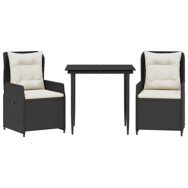vidaXL 3 Piece Garden Dining Set with Cushions Black Poly Rattan