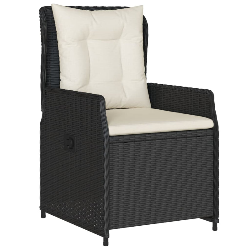 vidaXL 3 Piece Garden Dining Set with Cushions Black Poly Rattan