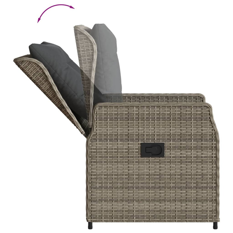 vidaXL 3 Piece Garden Dining Set with Cushions Grey Poly Rattan