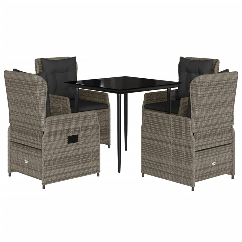 vidaXL 5 Piece Garden Dining Set with Cushions Grey Poly Rattan