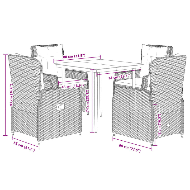 vidaXL 5 Piece Garden Dining Set with Cushions Grey Poly Rattan