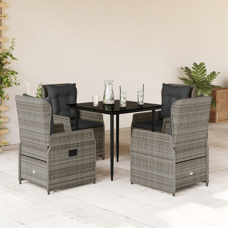 vidaXL 5 Piece Garden Dining Set with Cushions Grey Poly Rattan