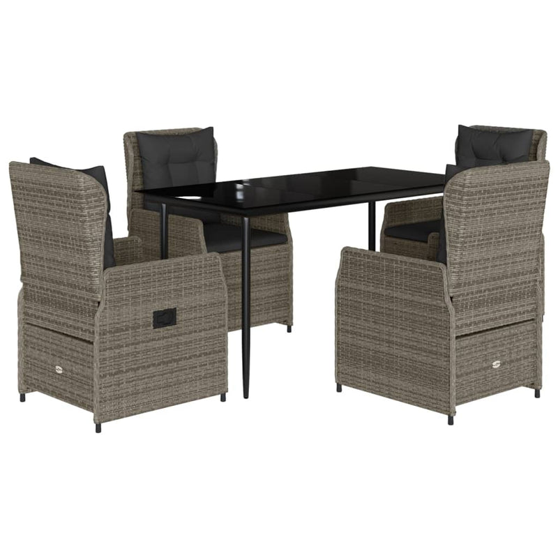 vidaXL 5 Piece Garden Dining Set with Cushions Grey Poly Rattan
