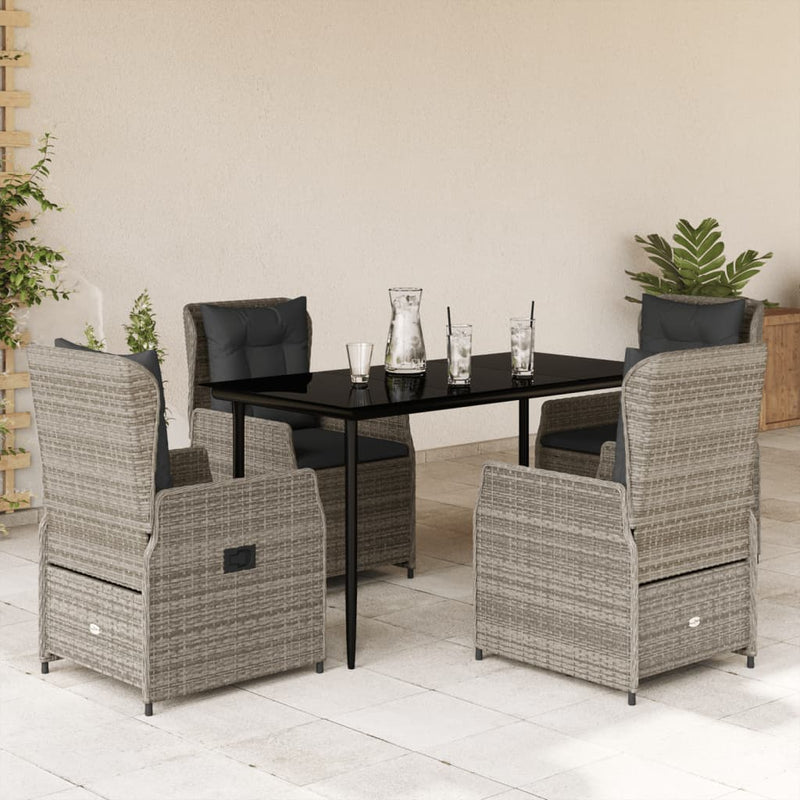 vidaXL 5 Piece Garden Dining Set with Cushions Grey Poly Rattan