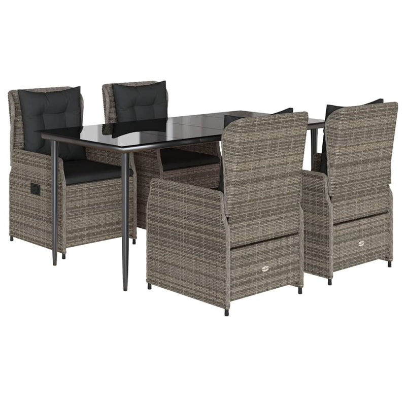 vidaXL 5 Piece Garden Dining Set with Cushions Grey Poly Rattan