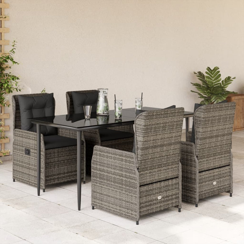 vidaXL 5 Piece Garden Dining Set with Cushions Grey Poly Rattan