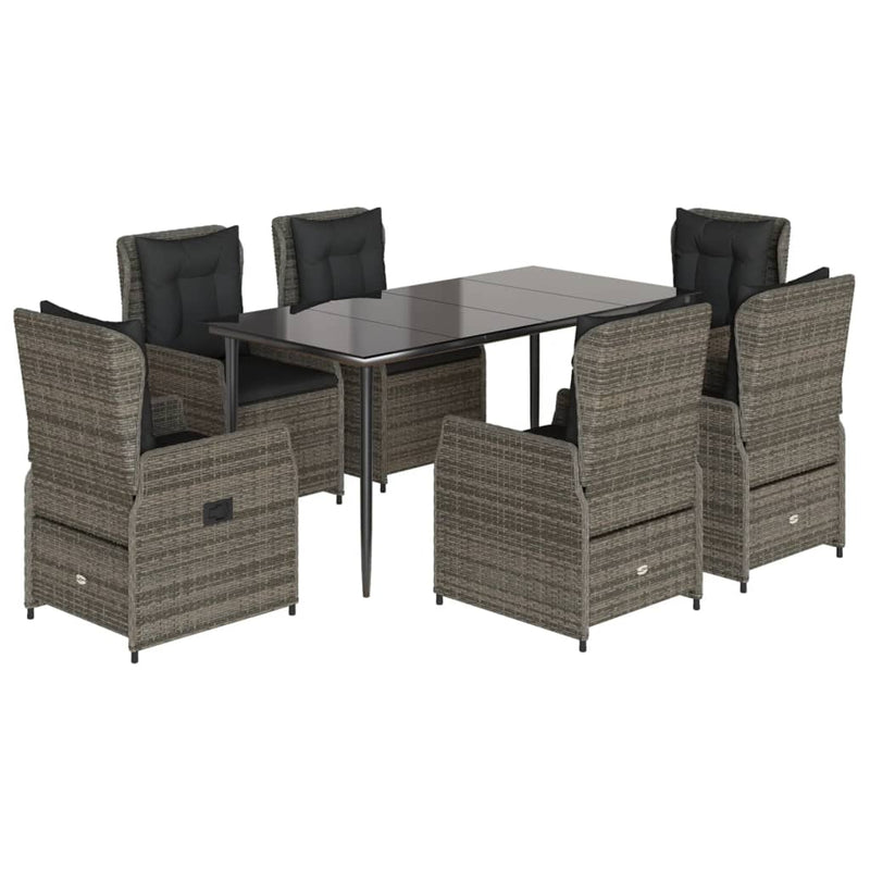 vidaXL 7 Piece Garden Dining Set with Cushions Grey Poly Rattan