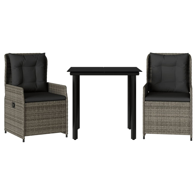 vidaXL 3 Piece Garden Dining Set with Cushions Grey Poly Rattan