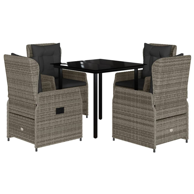 vidaXL 5 Piece Garden Dining Set with Cushions Grey Poly Rattan