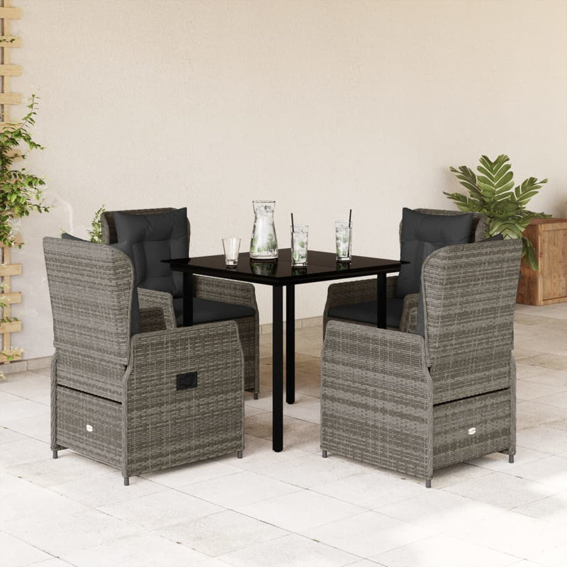 vidaXL 5 Piece Garden Dining Set with Cushions Grey Poly Rattan