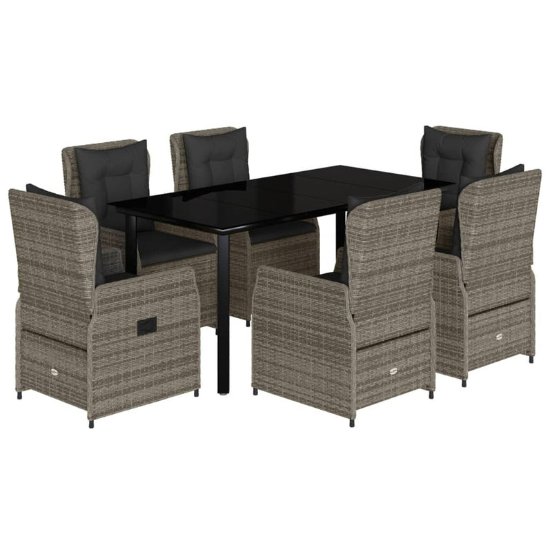 vidaXL 7 Piece Garden Dining Set with Cushions Grey Poly Rattan